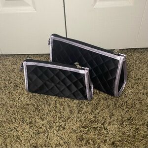 Twin Black Quilted Pattern Cosmetic Bags